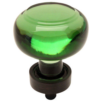 Cosmas 6355ORB Oil Rubbed Bronze and Glass Round Cabinet Knob, Green Glass