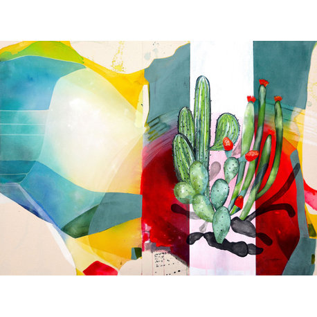 Desert botanical painting, cactus art, contemporary landscape painting