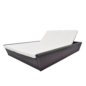 vidaXL Patio Double Sunlounger Poly Rattan Wicker Brown Seat Daybed Sunbed