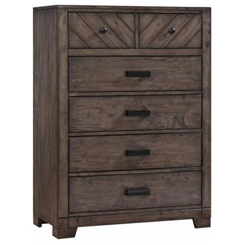 Modern Rustic Dresser, 4 Large Drawers & 2 Small Drawers With Knobs, Dark Brown