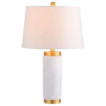 Adams 23" Marble Table Lamp, White and Brass