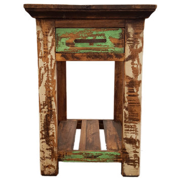 Multi Color Rustic End Table With 1 Drawer