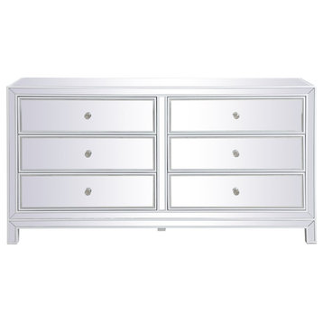 Elegant MF72036WH 60" Mirrored Six Drawer Cabinet, White