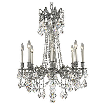 Versailles Pewter Chandelier, Clear, French Cut, European, LED Bulb