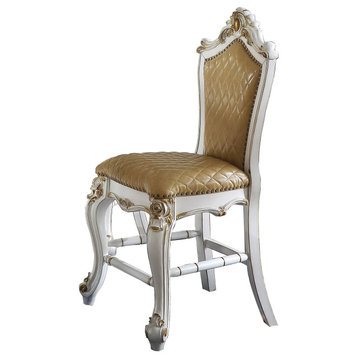 Picardy Counter Height Chair, Set-2, Antique Pearl and Butterscotch PU