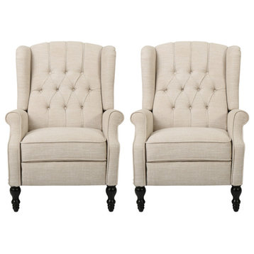 Xanthe Tufted Fabric Recliner, Set of 2, Beige and Dark Brown