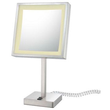 71273 Single-Sided LED Square Free Standing Mirror Plug In in Brushed Nickel
