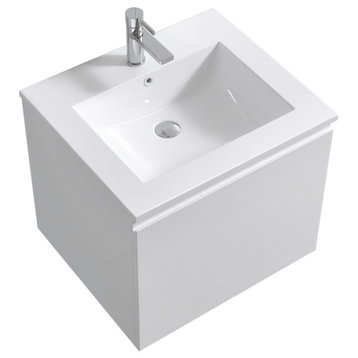 Balli 24" Wall-Mount Modern Bathroom Vanity, High Gloss White