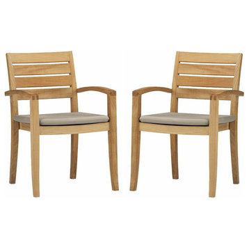 Travota Stacking Arm Chairs, Teak Outdoor Dining Patio, Set of 2