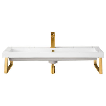 Boston 15 1/4" Wall Brackets, Radiant Gold w/39.5" White Glossy Composite Top