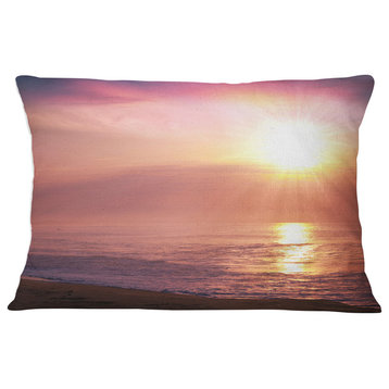 Purple Tinged Seashore At Sunset Seashore Throw Pillow, 12"x20"
