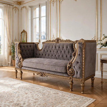 Custom Solid Teak Wood French Provincial Sofa | Handcrafted Rococo sofa