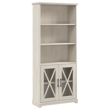 Bowery Hill Engineered Wood 5 Shelf Bookcase with Glass Doors in Linen White Oak