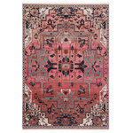Jaipur Living - Vibe by Jaipur Living Bellona Medallion Area Rug, 5'x8' - Inspired by the vintage perfection of sun-bathed Turkish designs, the Zefira collection showcases detailed traditional motifs that have been updated with on-trend, saturated colorways. The Bellona rug boasts a bold center medallion in vibrant tones of pink, navy, black, and gray. This power-loomed rug features cotton fringe detailing, a natural result of weft yarns, that echoes hand-knotted construction and adds brilliant texture to the plush, durable polypropylene pile.