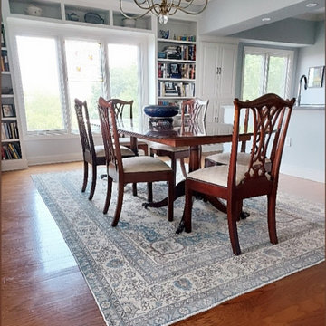 Dining room design updated with Vintage Persian Tabriz Overdyed Rug!