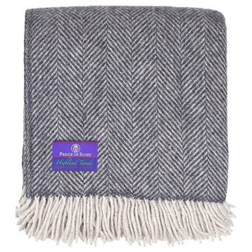 Highland Tweed Herringbone Pure New Wool Throw, Charcoal