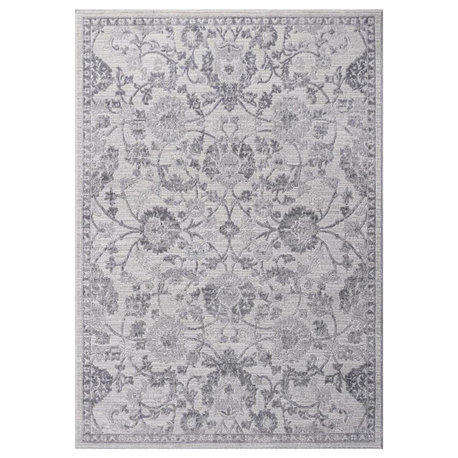 Usak Collection 5' x 7' Gray/Silver Oriental Distressed Non-Shedding Area Rug