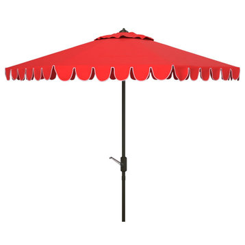 Safavieh Outdoor Venice 11ft Round Crank Umbrella Red