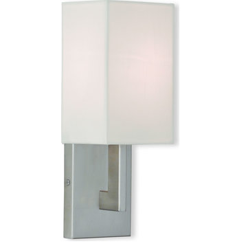 Hollborn Wall Sconce - Brushed Nickel, Hand Crafted Off-White Fabric Hardback Sh
