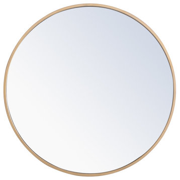 Elegant Eternity Metal Frame Round Mirror 24" Brass Finish