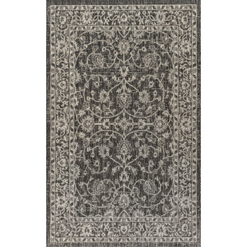 Palazzo Vine Border Textured Weave Indoor/Outdoor Black/Gray 9' x12' Area Rug
