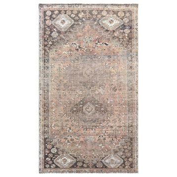 Vintage Tan Persian Shiraz With Double Medallion Handknotted Rug, 4'8" x 7'10"