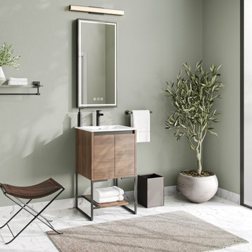 Foundry Bath Vanity, Walnut, 20", Integrated Single Sink, Freestanding