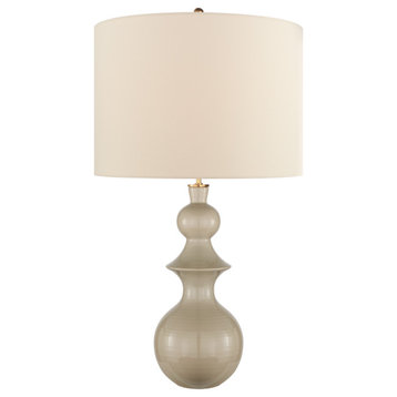 Saxon Large Table Lamp in Dove Grey with Cream Linen Shade