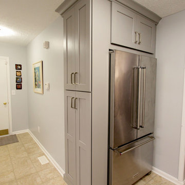 Grey Kitchen with White Subway Tile Backsplash and Granite Countertops ~ Copley