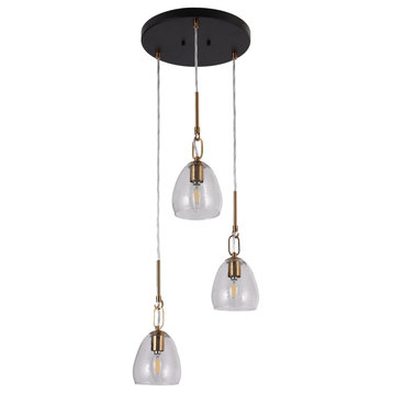 LNC 3-Light Matte Black and Polished Gold Linear Modern/Contemporary Chandelier