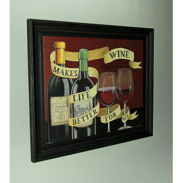 Wine Makes Life Better For All Vintage Look Wood Panel Painting