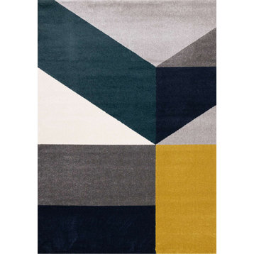 Sutton Collection Gray Blue Large Geometry Rug, 6'7"x9'6"