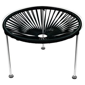 Zicatela Indoor/Outdoor Handmade Side Table, Black Weave, Chrome Frame