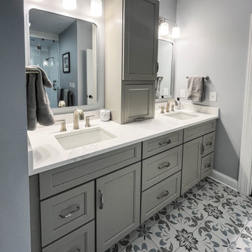 Gray Bathroom with Custom Artic White SteamSpa Shower