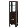 Bathroom Linen Tower, Espresso With Shelved Cabinet Storage and 4 Drawers