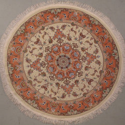 Round Persian Tabriz rug 5' diameter - Area Rugs