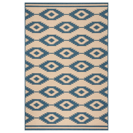 Safavieh Beach House Collection BHS171 Indoor-Outdoor Rug, Blue/Creme, 5'3"x7'6"