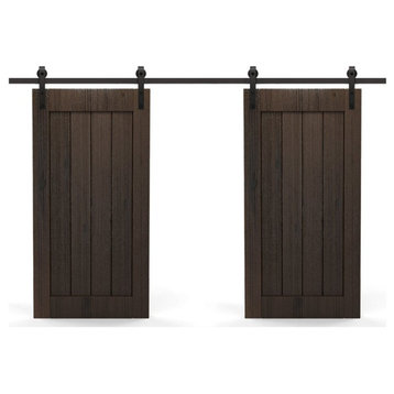 Real Solid Hardwood Vertically Double Sliding Barn Door, Finished, 2x48"x84"inch