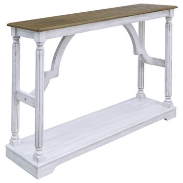 Delroy 45.9 in. Spray Paint White and Oak Rectangular Solid Wood Console Table