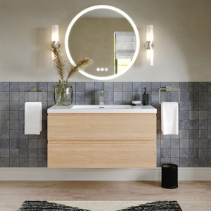 The Beacon Bathroom Vanity, Single Sink, 42", White Oak, Wall Mount
