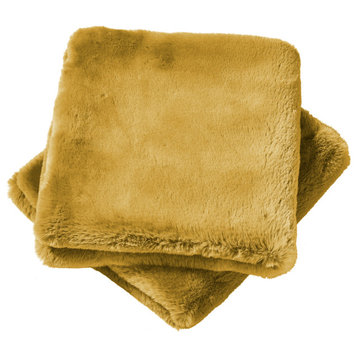 Heavy Faux Fur Throw Pillow Covers 2pcs Set, Lemon Curry, 20''x20''
