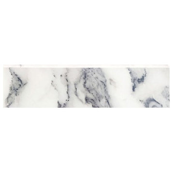 Porcelain Trims Marble Look Glossy Bullnose 3x12, White Gray