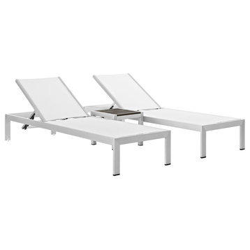 Shore 3-Piece Outdoor Aluminum Chaise Lounge Set, Silver White
