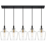 Quoizel - Quoizel JUN544EK 5-Light Island Chandelier, June - The June's minimalist charm is enhanced by simple industrial details. A subtly tapered clear glass shade beautifully showcases the painted brass sockets, which pop against the deep earth black finish. Choose from a variety of configurations and adjust the cable to your desired height.
