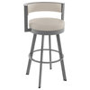 Browser Swivel Metal Stool, Glossy Gray Metal/Beige Faux Leather, Counter Height