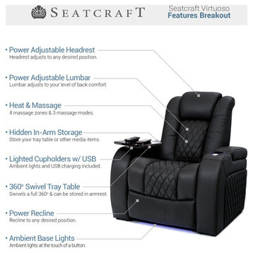Seatcraft Virtuoso Home Theater Seating, Black, Row of 1