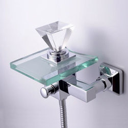 Contemporary Single Handle Wall-mount Waterfall Glass Bathtub Faucet - T0819W - Bathtub Faucets