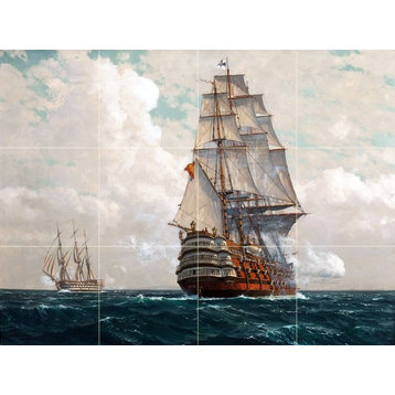 Tile Mural, Seascape Ship Backsplash Marble Matte