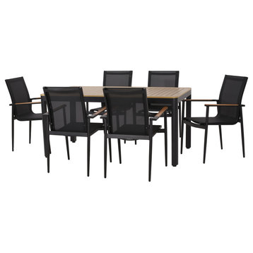 Harlem Outdoor Mesh and Aluminum 7-Piece Dining Set, Black and Natural