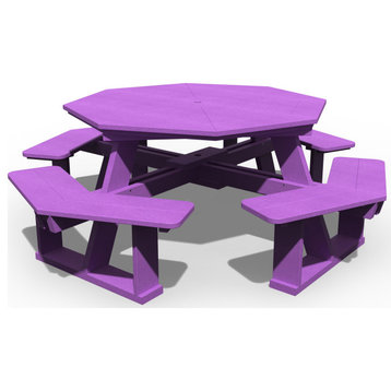 Poly Lumber 5' Octagon Picnic Table with Seats Attached, Purple